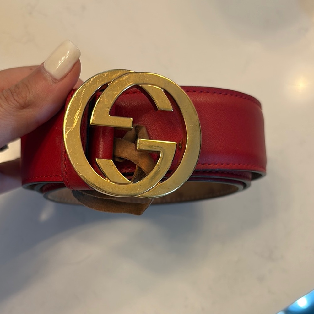 Gucci Red Gold Belt Iconic Leather Accessory